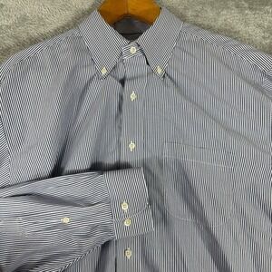 Brooks Brothers 346 Dress Shirt Mens 17‎ 1/2 34/35 Blue White Stripe Button Down